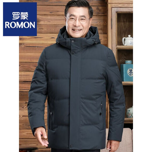 罗蒙（ROMON）中老年羽绒服男中长款爸爸装加厚冬款父亲爷爷装大码短款保暖外套 黑色6808【短款】 M 170 【适合90-115斤】