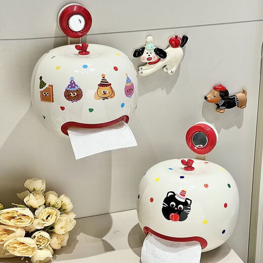 Fantasy Light Luxury Suction Cup Tissue Storage Box No Punching Home Bathroom Wall-mounted Storage Box Bathroom Portable Paper Box Apple Suction Cup Bear Model