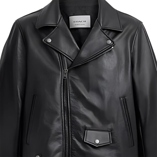 COACH SS24 solid color zipper lapel long-sleeved leather jacket for men black black S