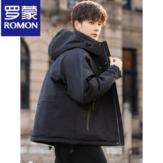 Мужская зимняя пуховая куртка ROMON с капюшоном, новый стиль, утолщенная и теплая уличная куртка, рабочая куртка, черная, XL, вес 140-160Jin Jin, вес 0,5 кг.
