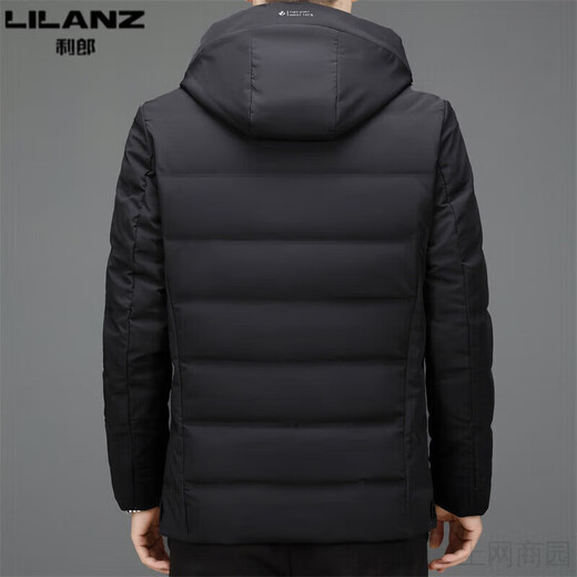 利郎（LILANZ）男装连帽服冬季加厚保暖中青年男士休闲短款防寒羽绒服外套 W2186黑色 M 170