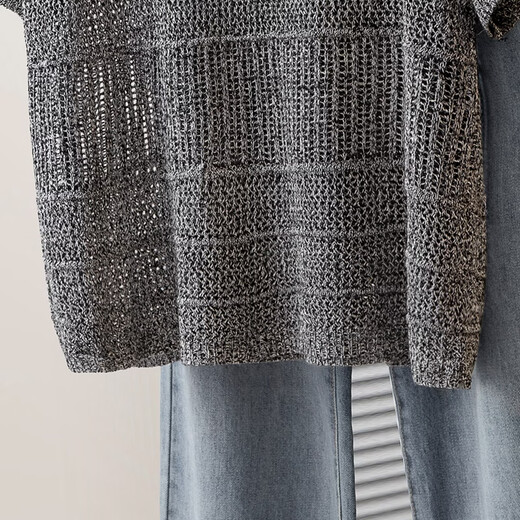 Sibaishe round neck hollow knitted sweater for women 2026 spring new fashion loose solid color age-reducing pullover top