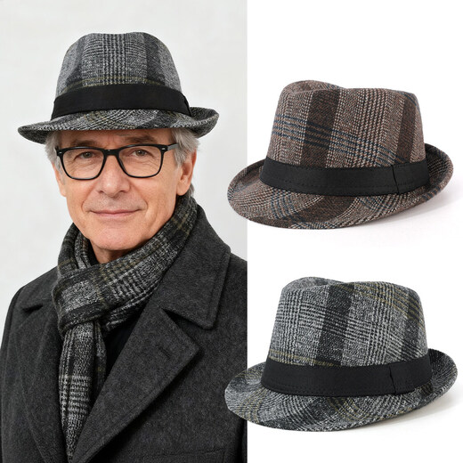 SOOKI men's British style jazz hat autumn and winter middle-aged and elderly gentlemen warm dad hat retro versatile beach hat black M (56-58cm)