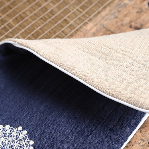Guangyi cotton and linen thickened tea towel tea tablecloth waterproof tea ceremony mat Chinese style Zen Kung Fu tea ceremony embroidery travel tablecloth Navy/Dandelion (length 29CM width 15CM)