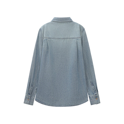 Fragment (dribs&drabs) denim shirt for women 2026 spring new long-sleeved simple washed versatile layered casual shoulder shirt denim blue S