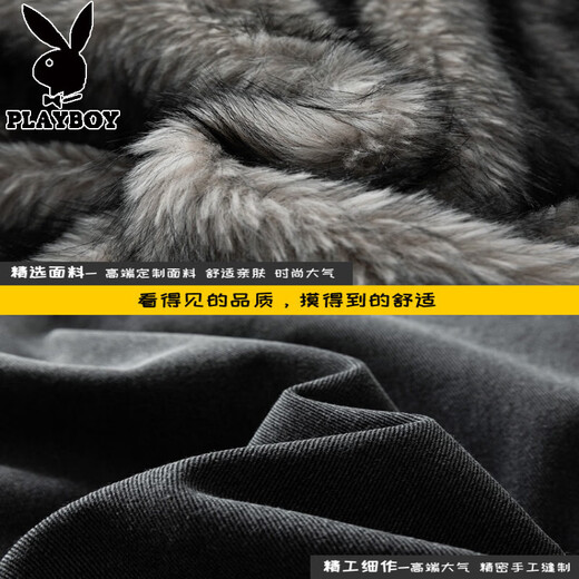 Playboy модная джинсовая куртка в стиле ретро, ​​мужской пуховик, зимний утолщенный бархатный капюшон с горным меховым воротником, утиный пуховик серого качества, проверенный утиный пух, 90% бархат S, подходит для 85-90 лет, вес Джин Цзинь составляет 0,5 кг.