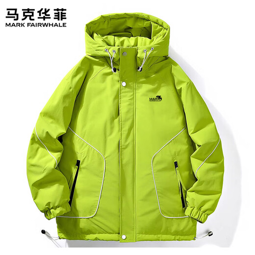 MARK FAIRWHALE Американский повседневный мужской пуховик в стиле ретро 2025 года, зима, новый свободный теплый и удобный модный брендовый топ, флуоресцентно-зеленый, 50% белого утиного пуха, рекомендуется 6XL 240-260Jin Jin равен 0,5 кг