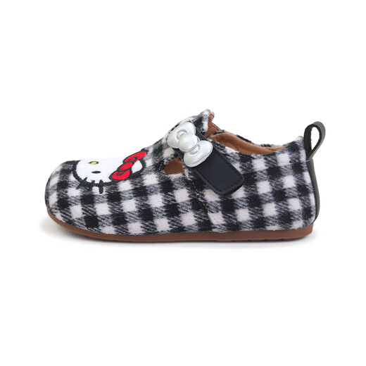 Hello Kitty children's shoes girls leather shoes girls children's fashion Birkenstock shoes princess plaid shoes 7100 black 24