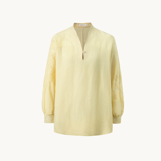 Maohe hollow embroidered V-neck top 2026 spring new style temperament shirt 26MH61102 Gardenia Yellow S
