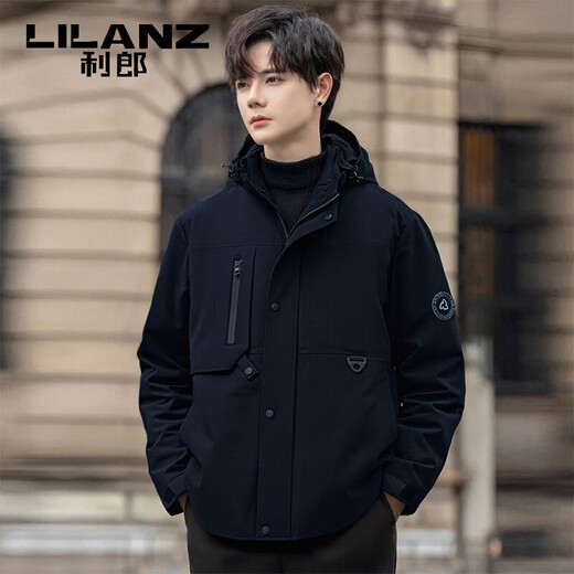 利郎（LILANZ）派克羽绒服男士短款2025年冬季三合一冲锋衣内胆工装外套男 黑色 L