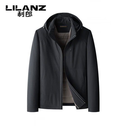 利郎（LILANZ）羽绒服男冬季可拆连帽短款2025新款保暖鹅绒外套爸爸冬装 蓝色 M 170