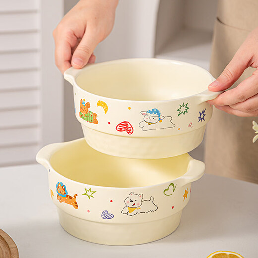 Tuojin cute double-eared soup bowl for home use 2026 new high-looking large bowl noodle soup bowl snail noodle bowl ceramic instant noodle bowl 7.75-inch double-eared bowl