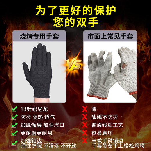 Tuojin imported quality anti-scalding gloves from Germany, special insulation for barbecue, high temperature resistance, oil splash prevention, cooking and sprinkling kitchen, black__barbecue anti-scalding insulation, 72 pairs, one size fits all