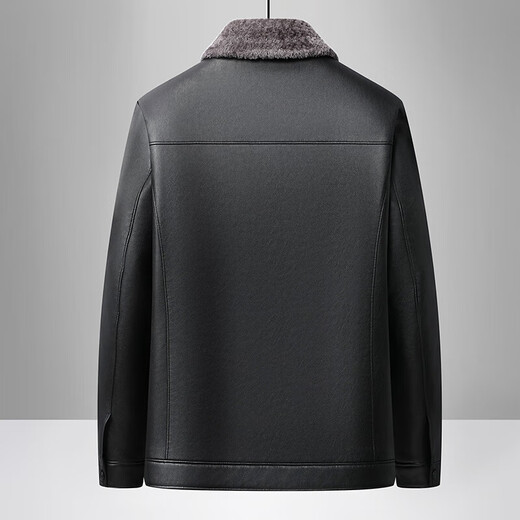 Dad's winter coat, middle-aged men's fur one-piece lapel leather jacket, middle-aged and elderly men's velvet thickened leather jacket, black L 175 size 105-120Jin Jin is equal to 0.5 kg