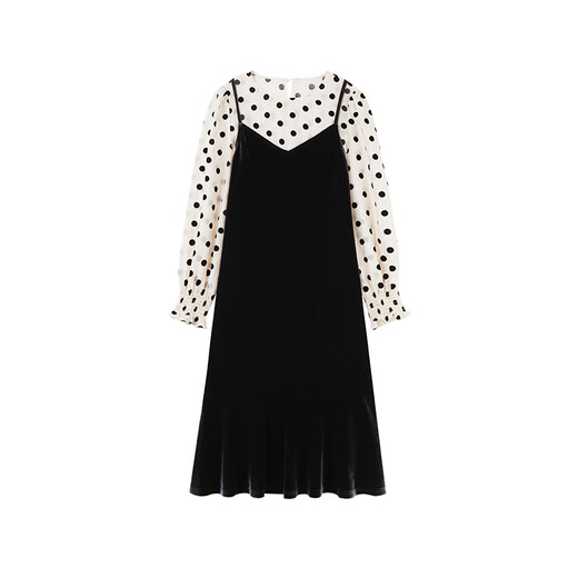 Qiushui Yiren Retro Lyocell Shirt Suspender Velvet Skirt 2025 Autumn New Women's Fashionable Versatile Suit Polka Dot XL