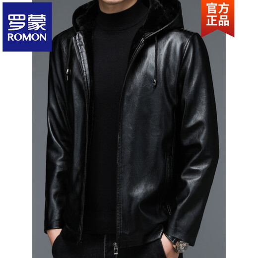 ROMON winter velvet thickened men's leather jacket for middle-aged and elderly dads riding windproof PU leather jacket pickle green N210 style M 170