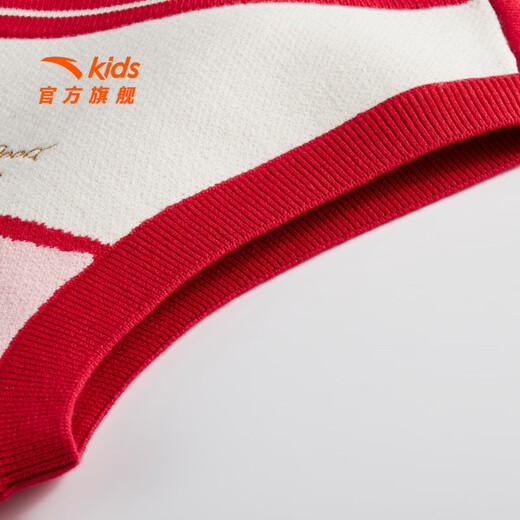 ANTA Children's Jacket for Girls and Children 26 Spring New Year Pony Print Sweater Vest Two-piece Set 362618613 Tianjiao Red/Ivory White-1 160 cm