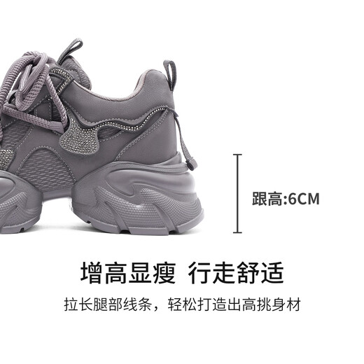 Hazen thick-soled heightening fashion casual shoes 2026 new mesh sports style dad shoes outdoor travel shoes for women purple synthetic leather 35