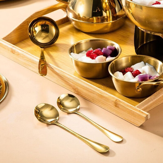 WANIOT golden spoon Korean style high-looking stainless steel spoon creative rice spoon spoon long handle exquisite large soup spoon hot pot spoon stainless steel golden spoon 10 pieces