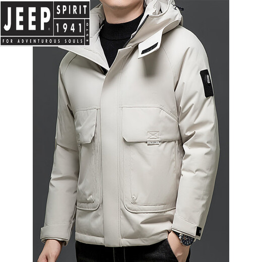 JEEP SPIRIT2026 Новый зимний мужской пуховик Мужская теплая куртка среднего возраста Утепленная куртка для папы 8688 Пуховик Moon Silver White L (80-100Jin Jin равен 0,5 кг)