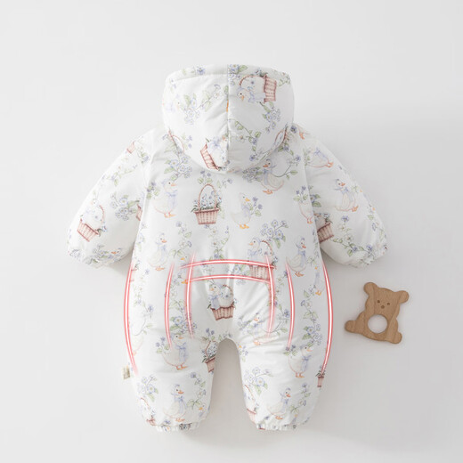 Wua wua baby jumpsuit, thickened windproof baby clothes, newborn warm winter clothes, new year clothes for going out, pastoral duck 180g quilted, suitable for under 13 years old, 90cm, 12-15 months, weight 18-26Jin Jin is equal to 0.5kg