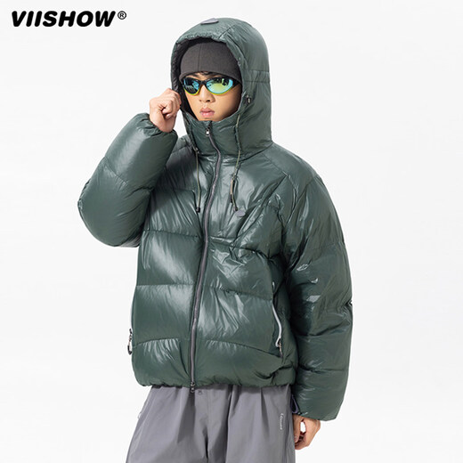 viishow户外轻量蓬90白鸭绒防钻绒羽绒服男女款冬季防寒短款外套 墨丝雅黑 M