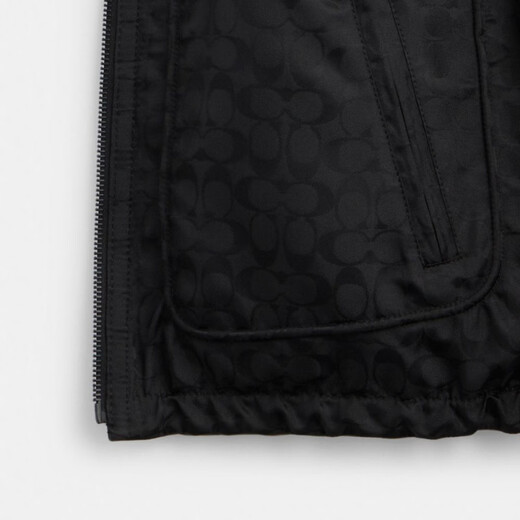 COACH SS24 solid color hooded zipper long-sleeved leather jacket men's black black 2XL