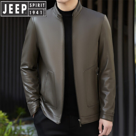 JEEP SPIRIT leather jacket business casual men's winter lapel casual daddy sheepskin jacket middle-aged short leather jacket black S 165