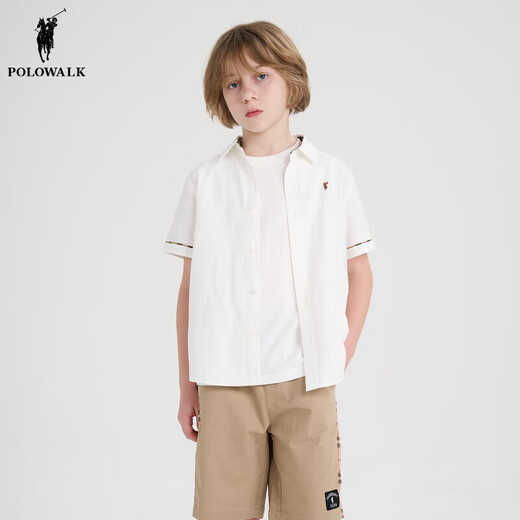 POLOWALK children's summer shirt boys' short-sleeved top shirt comfortable and fashionable white 110 cm