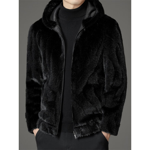 Lilang Lilang Men's Fur Hooded Coat 2024 Winter Casual Reversible Shenandoah Mink Fashion Fur One-piece Warmth Black M 48/170
