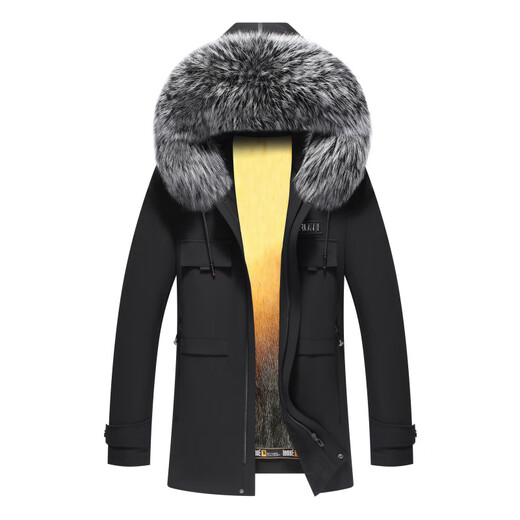 CHEVALPES international first-line brand 2025 new winter parka men's short mink liner with fur integrated mink fur black fox fur collar + mink liner L 175