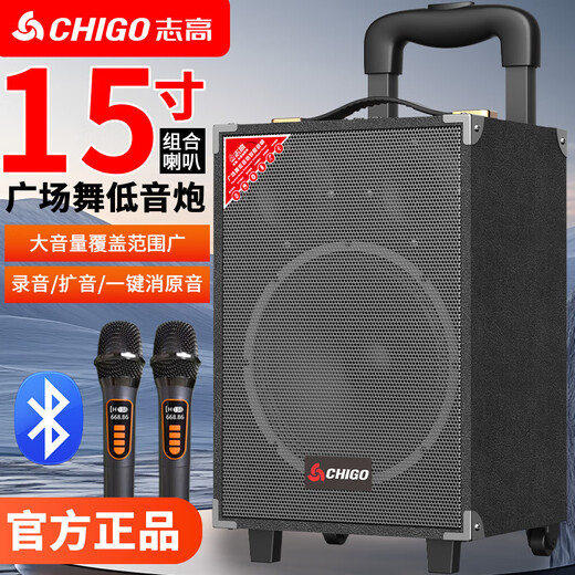 CHIGO Trolley Square Dance Audio Outdoor Karaoke Bluetooth Speaker Special Large Volume Mobile Stage High-Power Stall Heavy Bass High-end Home Mobile Portable Amplifier 8-inch Wooden Box (15-inch Combination Speaker) Standard Edition