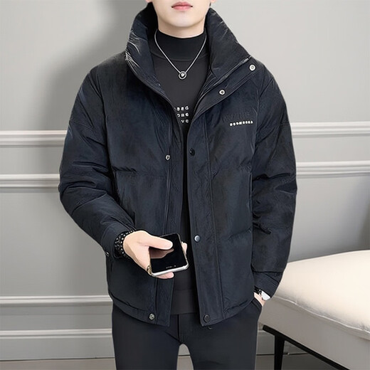Snow Flying (SNOWFLYING) Winter Suede Stand Collar Down Jacket Men's 2025 New Trendy Brand Thickened Warm Winter Jacket for Young and Middle-aged Women Black XL Men's 2025 New Recommended 140-160 Jin Jin is equal to 0.5 kg