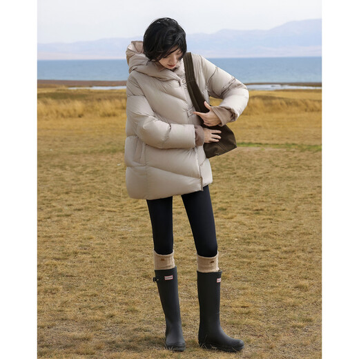 Demana 15D Puff Cloud Winter zero-pressure hooded button-tab mid-length loose bread coat women's down jacket