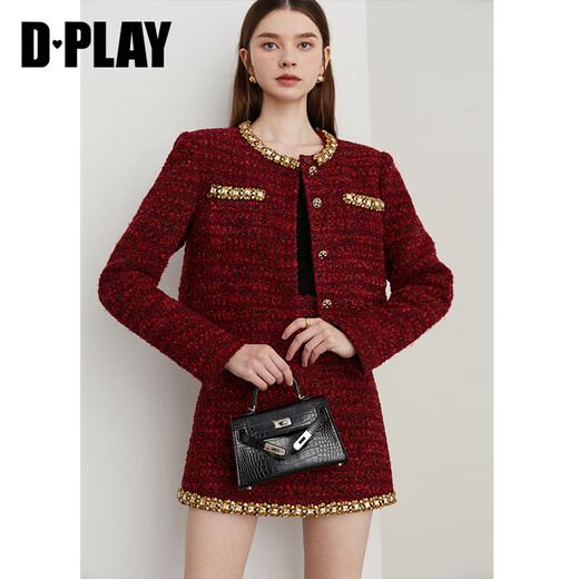 DPLAY Black Label 2025 Autumn New Red Small Fragrance Suit Women's Engagement Temperament Jacket Skirt Anchor Red-Skirt XL
