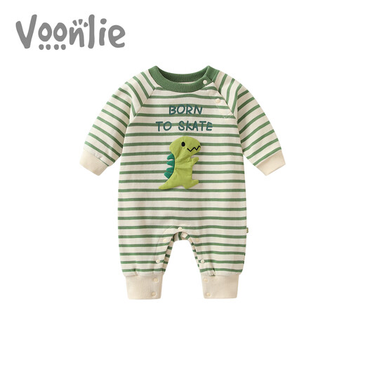 Fanxian baby clothes, spring clothes, newborn boy jumpsuit, full moon, 100 days, super cute, cute dinosaur harem spring and autumn, green 66cm