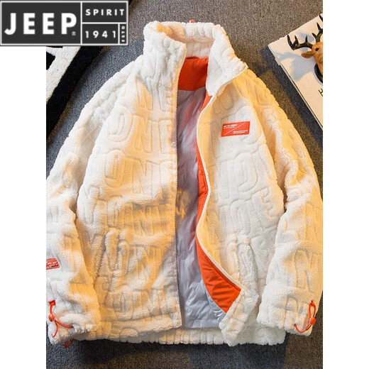 JEEP SPIRIT羊羔绒羽绒服外套男冬季2025新款加绒加厚羊羔毛夹克 黑色 羽绒内里 M (95-110斤)