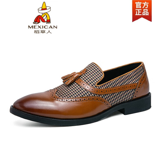 Espantapájaros (MEXICANO) estilo retro británico moda para hombres de negocios casual zapatos de cuero pequeños mocasines perezosos sin cordones con borlas marrón 9196 negro 38 tamaño de zapato de cuero estándar