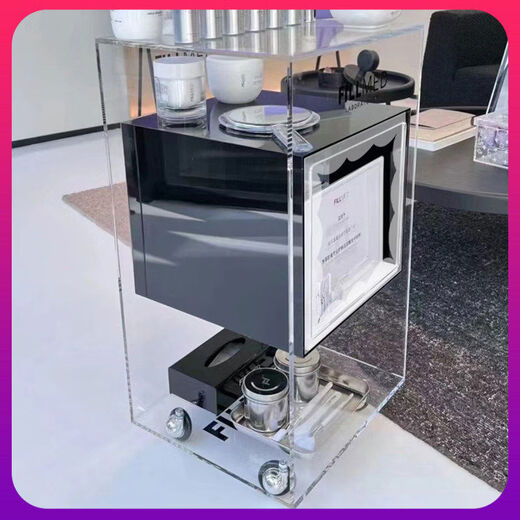 Acrylic beauty salon multi-function tool cart hairdressing equipment mobile trolley customized nail art storage rack acrylic trolley blue model with printed LOGO