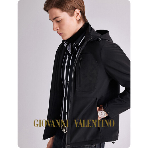 GIOVANNI VALENTINO (While stocks last) Winter business casual hooded warm and wear-resistant quilted cardigan jacket men's cotton coat dark brown S