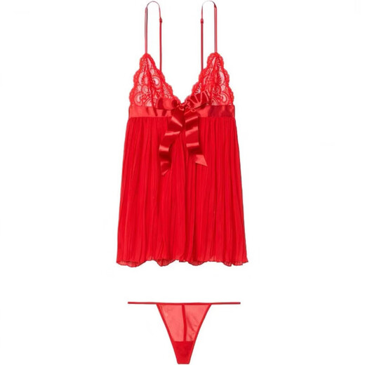 Victoria's Secret Solid Color Lace Bow Decoration Zodiac Year Underwear Set Women's Red Suit (Red) S