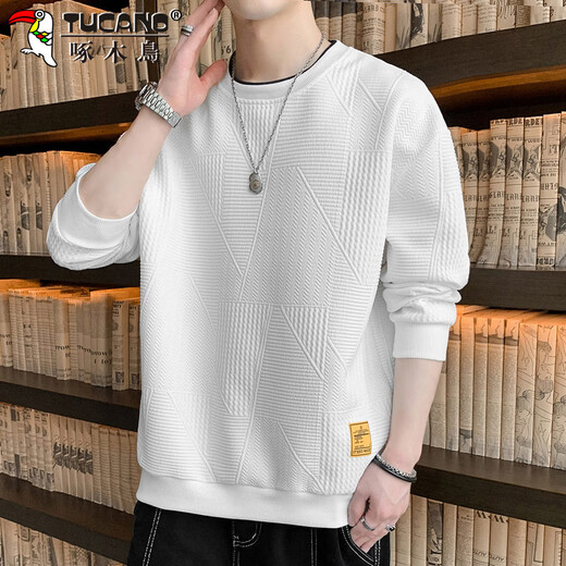 Woodpecker (TUCANO) sweatshirt men's spring and autumn loose round neck long-sleeved t-shirt men's casual bottoming shirt jacket white XL