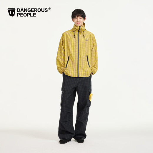 Dangerous people薛之谦dsp新年礼遇季早春户外潮牌防泼水连帽机能风格子外套 黄色 S