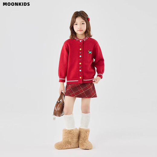 Moonkids children's clothing girls New Year's greetings red skirt suit 2025 winter new children's sweater skirt winter two-piece set two-piece set 19805 red sweater + 4536 red skirt 110 cm