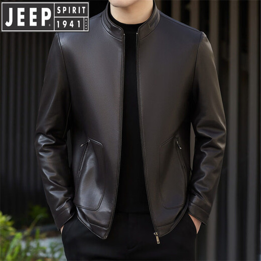 JEEP SPIRIT leather jacket business casual men's winter lapel casual daddy sheepskin jacket middle-aged short leather jacket black S 165