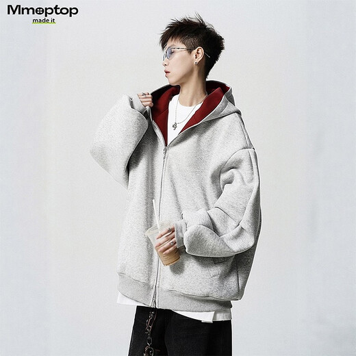 MMOPTOP heavyweight contrasting color cotton sweatshirt men's spring and autumn American couple hoodie New Year's casual jacket MWY31 floral gray L