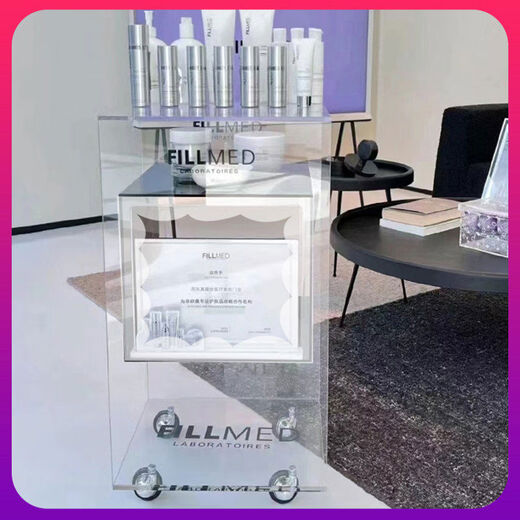 Acrylic beauty salon multi-function tool cart hairdressing equipment mobile trolley customized nail art storage rack acrylic trolley blue model with printed LOGO