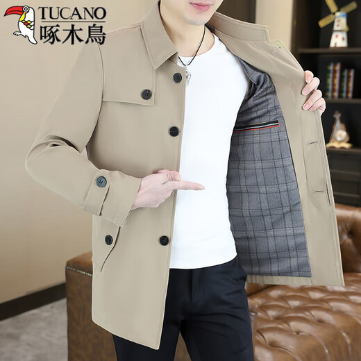 Woodpecker (TUCANO) spring and autumn new lapel windbreaker men's mid-length Korean style high-end business casual cloak coat trendy khaki XL