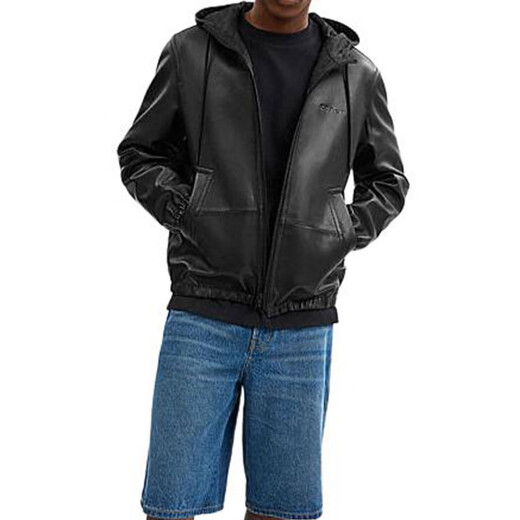 COACH FW24 solid color reversible hooded long-sleeved leather jacket for men black black S