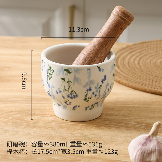 Perfect ceramic garlic mortar, garlic masher, household grinding hammer, stone mortar, garlic mortar, manual garlic jar, garlic cup * lavender * 1 set